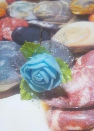 Роза на шпильке из фоамирана, голубая