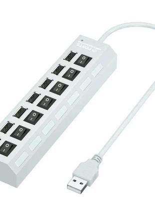 Переходник usb хаб на 7 портов с переключателем (белая)