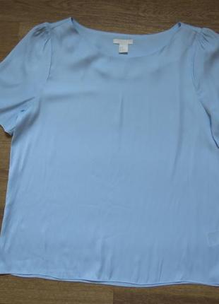 Легкая атласная блузка голубая шелковая блуза с короткими рукавом5 фото