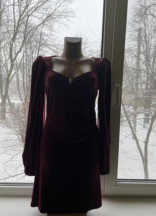 Шикарное платье велюровое бордовое2 фото