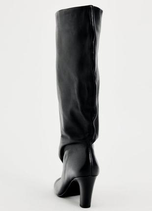 Высокие мягкие кожаные сапоги черные zara new3 фото