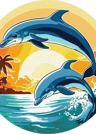 Картина по номерам "игривые дельфины" kho-r1028 диаметр 33 см