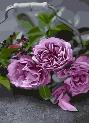 Картина за номерами strateg преміум чайна троянда з лаком та з рівнем розміром 40х50 см (gs1457) україна