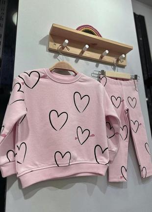 Костюм zara рожевий у сердечка світшот толстовка легінси лосини в рубчик