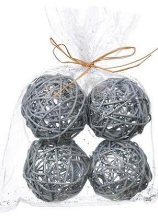 Елочная игрушка jumi шарики ротанговые, 4 шт, серые (5900410670242) - топ продаж!