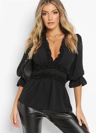 Блуза чорна жіноча , шифонова блуза , блузка чорна