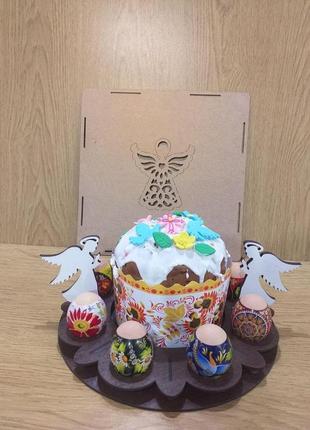 Підставка для паски і яєць з фігурками ангелів в сувенірній коробці karmen венге 5011 фото