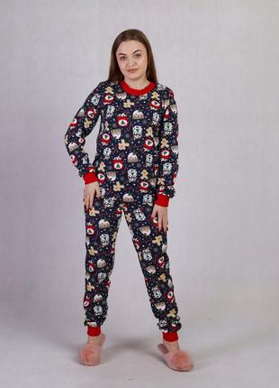 Женская теплая пижама кофта/брюки новогодняя
