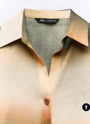 Рубашка блуза с раме с принтом тай дай в виде лен zara4 фото