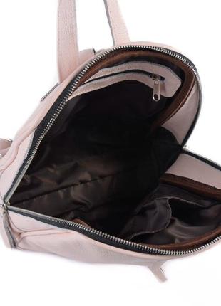 Пудровый кожаный женский молодёжный летний вместительный удобный городской рюкзак5 фото
