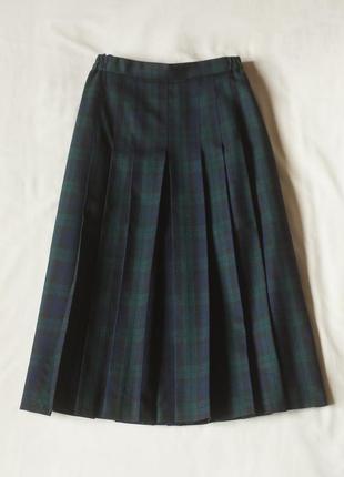 Сине зеленая шерстяная юбка в клетку плиссе меди женская mac elton fashion, размер l, xl1 фото