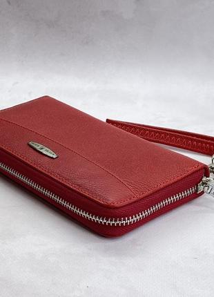 Червоний жіночий гаманець на блискавці з натуральної шкіри