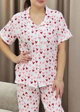 Муслиновая пижама домашний костюм в сердечки сердечка тройка s-l 44-485 фото
