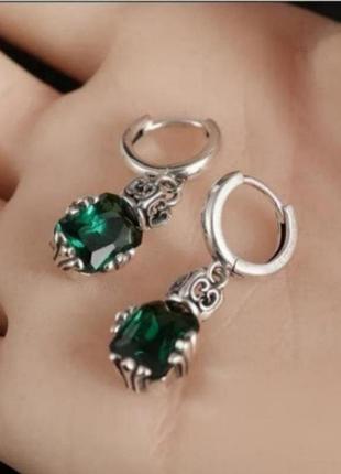 Серьги изумрудные оригинальные antic silver