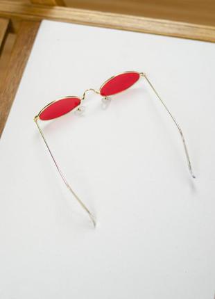 Женские тонкие, узкие красные винтажные очки в золотой оправе vintage9 фото