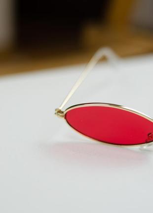 Женские тонкие, узкие красные винтажные очки в золотой оправе vintage4 фото