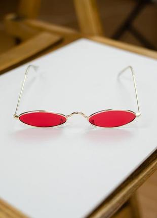 Женские тонкие, узкие красные винтажные очки в золотой оправе vintage2 фото
