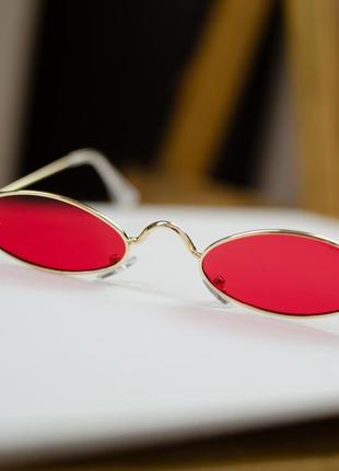 Женские тонкие, узкие красные винтажные очки в золотой оправе vintage3 фото