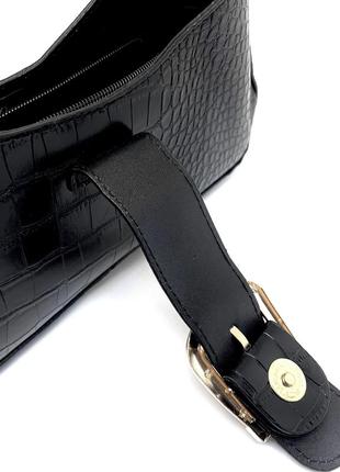 Тренд стильна жіноча сумка багет на плече екошкіра під крокодил чорна6 фото