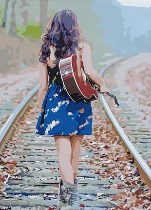 Картина за номерами strateg преміум дівчина з гітарою з лаком розміром 40х50 см (sy6765) украина