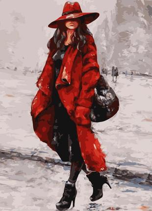 Картина за номерами strateg преміум жінка в червоному капелюсі розміром 40х50 см (gs163) украина
