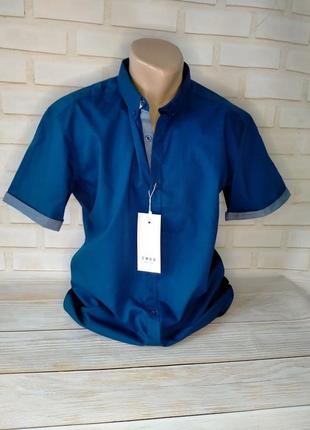 Рубашка-тенниска с голубыми вставками на рукавах, синий7 фото