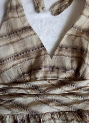 Легкий літній сарафан з відкритою спиною в клітку бежево коричневі кольори, бавовна, xaact7 фото