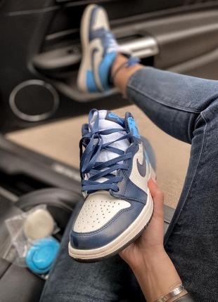 Женские кожаные кроссовки nike air jordan 1 retro high patent blue toe 😍3 фото