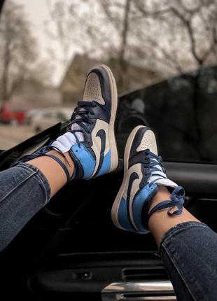 Женские кожаные кроссовки nike air jordan 1 retro high patent blue toe 😍4 фото