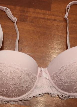 80в - 36в красивий ніжно-рожевий бюстгальтер пуш-ап із мікрофібри і мережива