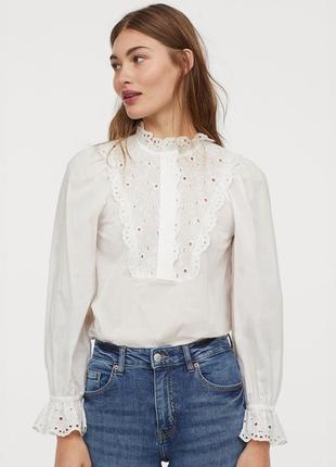 Белая блузка прошва h&m женская блузка с кружевом кэжуал бохо ришелье хлопковая блузка котоновая блуза белая