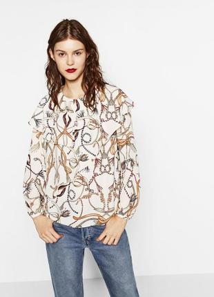 Брендовая блуза zara принт цепи