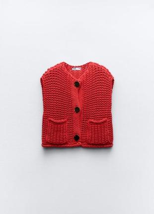 Ажурний трикотажний жилет червоний zara new