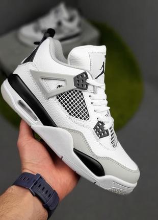 Мужские летние кожаные кроссовки nike air jordan 4 высокие белые с серым&nbsp; найм аэр джордан 4