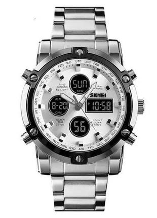 Часы наручные мужские skmei 1389si silver, брендовые мужские часы. цвет: серебряный