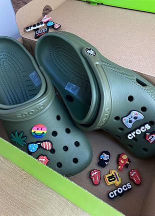 Crocs classic сlog army green крокси сабо усі розміри у наявності