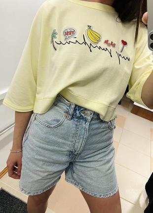 Объемная крутая натуральная хлопковая кроп футболка толстовка свитшот оверсайз bershka