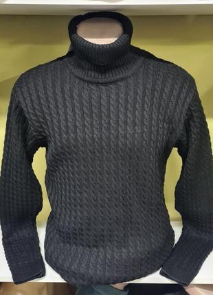 Мужской свитер с горлом, гольф свитер мужской чёрный, однотонный свитер гольф, свитер, гольф1 фото