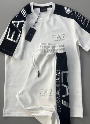Чоловічий спортивний комплект шорти + футболка армані білий