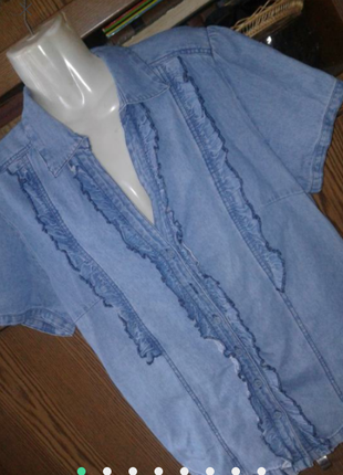 Блузка рубашка сорочка джинсовая с оборками