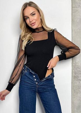 Новинка 
😍боді з рукавами з сітки, боди, блуза