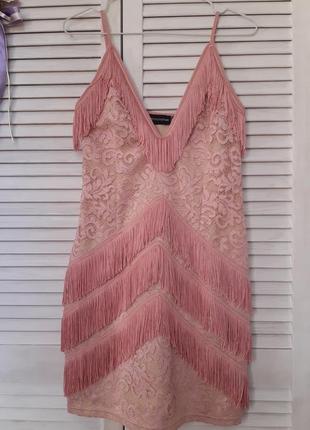 Красивое, секси платье мини из гипюра с бахромой prettylittlething3 фото