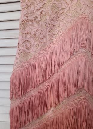 Красивое, секси платье мини из гипюра с бахромой prettylittlething4 фото