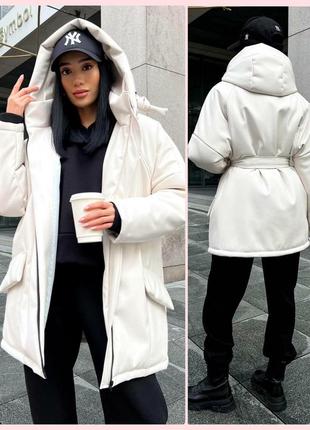 🔥 зимняя дутая куртка oversize из экокожи * 3 цвета6 фото