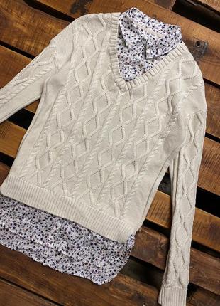 Жіноча бавовняна кофта (светр) з оздобленням у квітковий принт next (некст мрр ідеал оригінал)