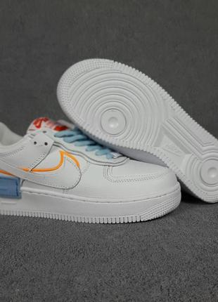 Женские кроссовки nike air force 1 shadow white blue orange найк форс белого с голубым и оранжевым цветами5 фото