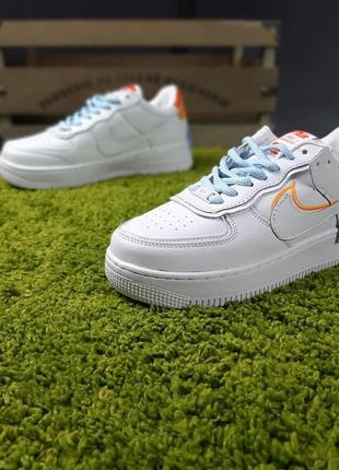 Женские кроссовки nike air force 1 shadow white blue orange найк форс белого с голубым и оранжевым цветами3 фото