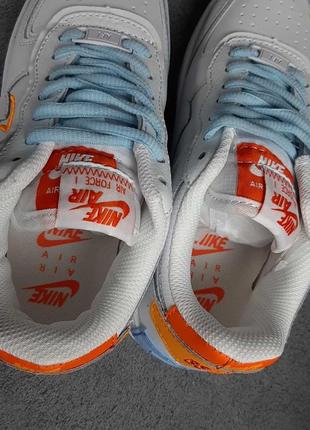 Женские кроссовки nike air force 1 shadow white blue orange найк форс белого с голубым и оранжевым цветами6 фото