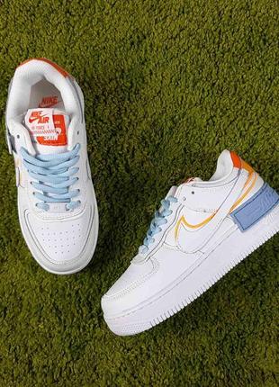 Женские кроссовки nike air force 1 shadow white blue orange найк форс белого с голубым и оранжевым цветами2 фото