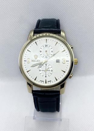Мужские наручные часы с календарём золото с черным ремешком ( код: ibw891yb )2 фото
